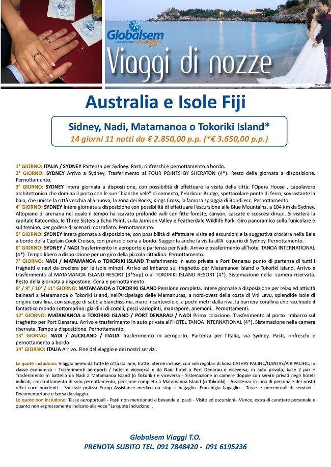 Viaggio di Nozze Australia e Isole Fiji- Sidney, Nadi, Matamanoa o Tokorikiki Island