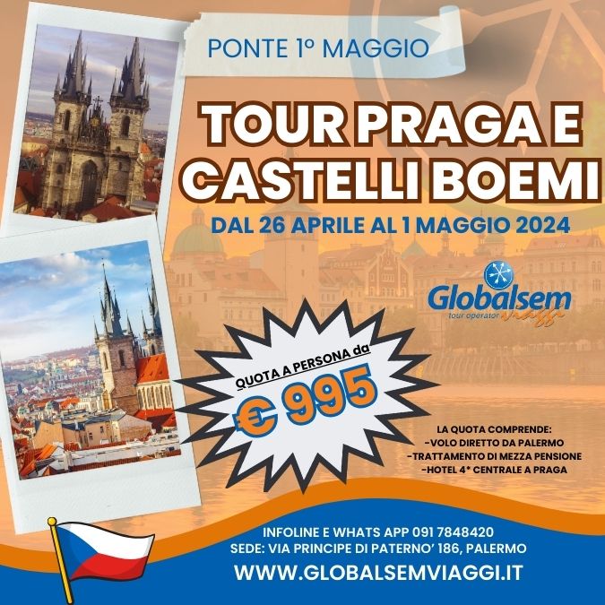PONTE 1 MAGGIO 2024-TOUR PRAGA E CASTELLI BOEMI, volo da Palermo