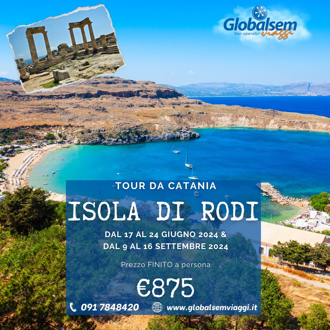 Tour con partenza da Catania verso l'isola di Rodi giugno e settembre 2024