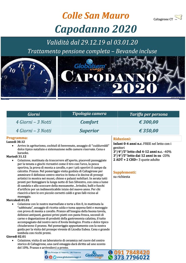 Capodanno 2020 all'Agriturismo Colle San Mauro, Caltagirone