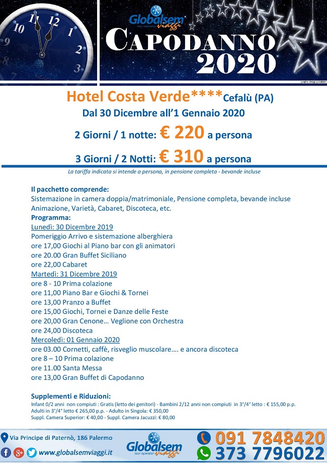 CAPODANNO 2020 Costa Verde Cefalù Palermo