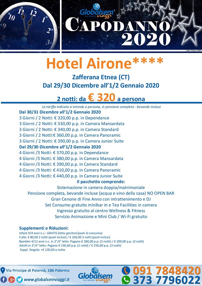 Capodanno 2020 all'HOTEL Airone di Zafferana Etnea, CATANIA