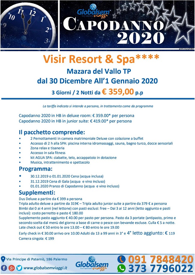 CAPODANNO 2020 Visir Resort Mazara Trapani Sicilia con benessere