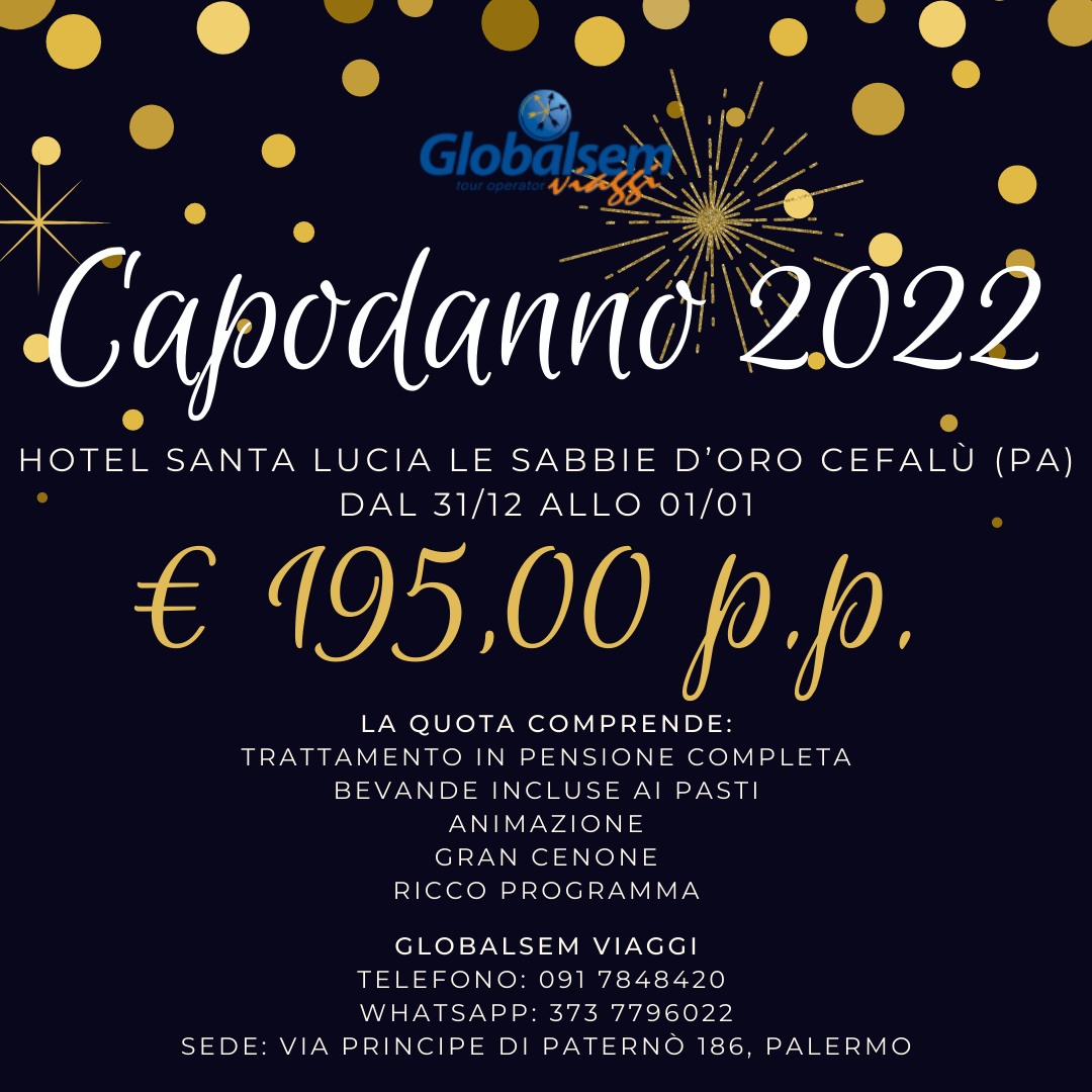 CAPODANNO 2021-2022 all’HOTEL SANTA LUCIA LE SABBIE D’ORO Cefalù - (PALERMO) - Sicilia