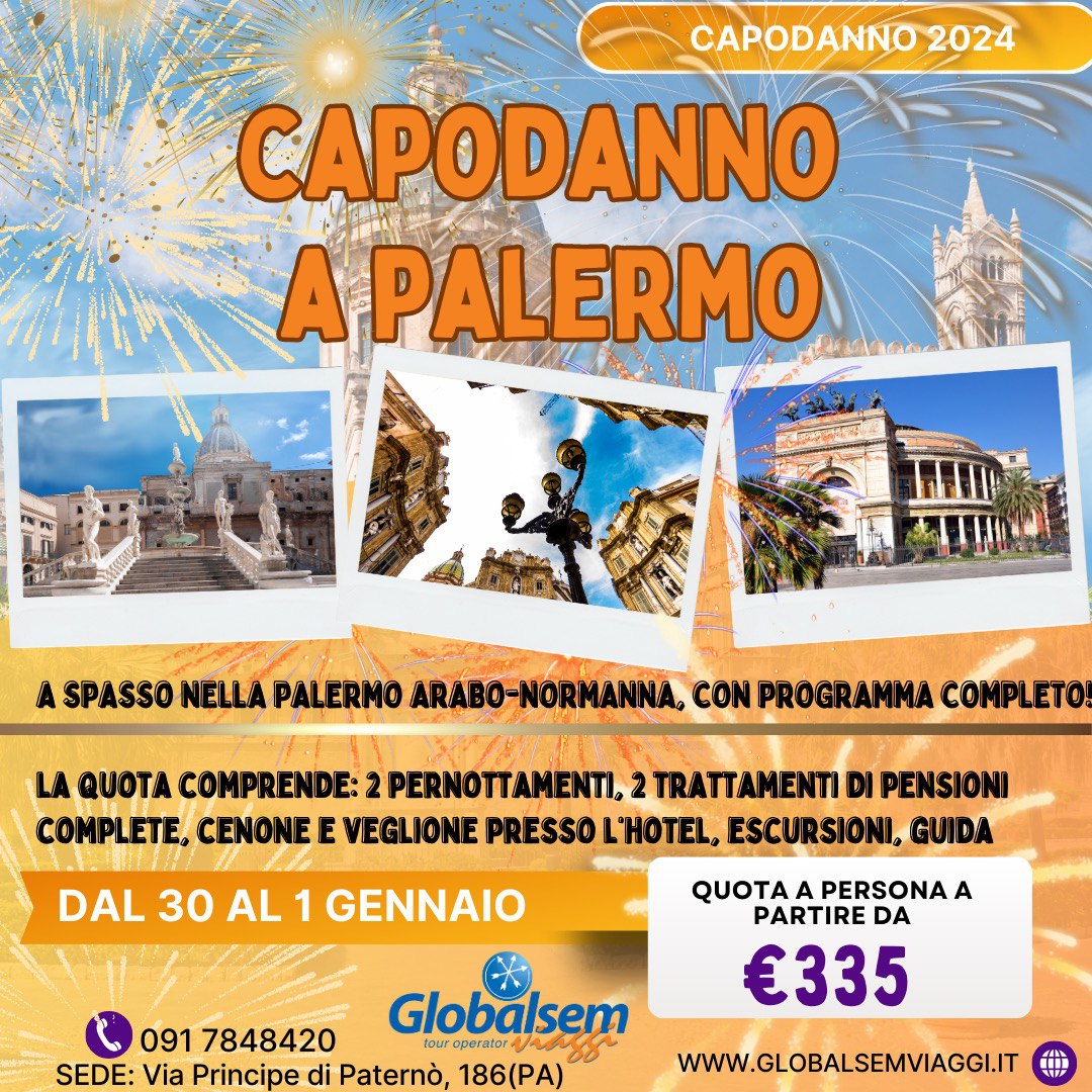 TOUR PALERMO-CAPODANNO 2024,PROGRAMMA COMPLETO.