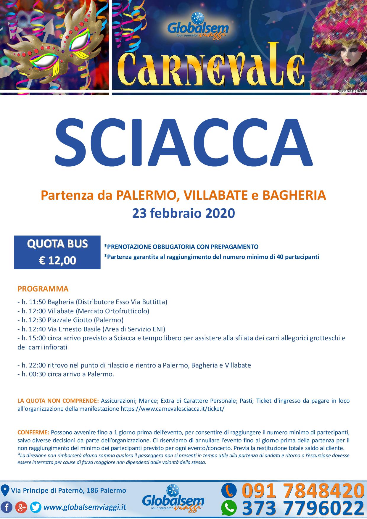 Carnevale a Sciacca in Pullman da Palermo il 23 febbraio 2020 ad € 12 a persona
