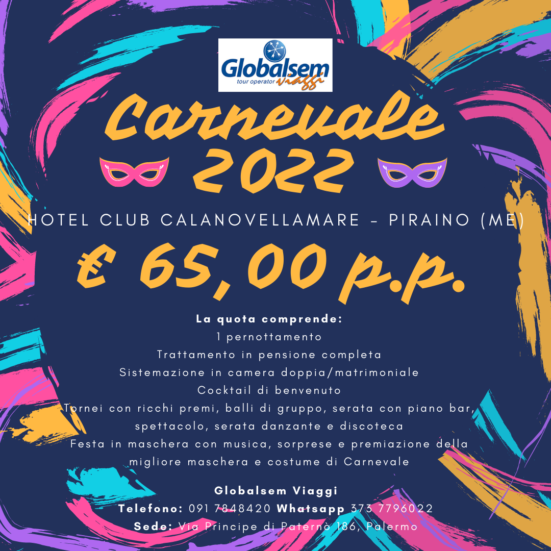 CARNEVALE 2022 all'HOTEL CLUB CALANOVELLAMARE - Piraino (MESSINA) - Sicilia