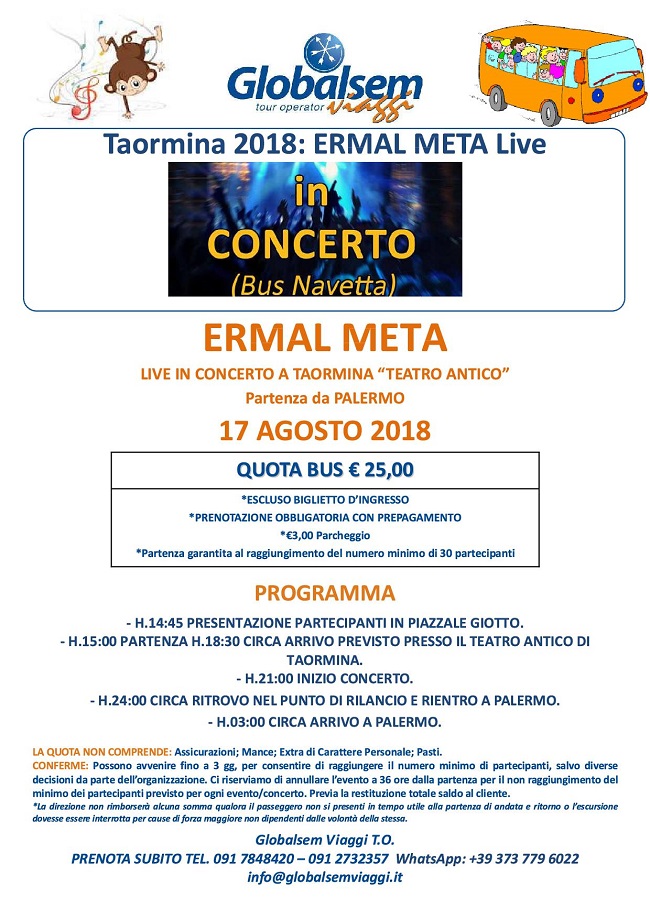 Taormina 17 AGOSTO 2018: ERMAL META Live BUS da Palermo