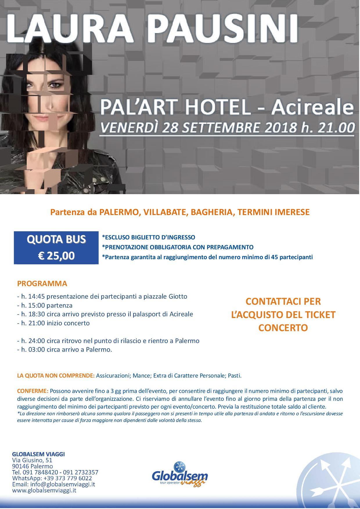 LAURA PAUSINI in concerto 28 settembre 2018 palasport Acireale - BUS da Palermo