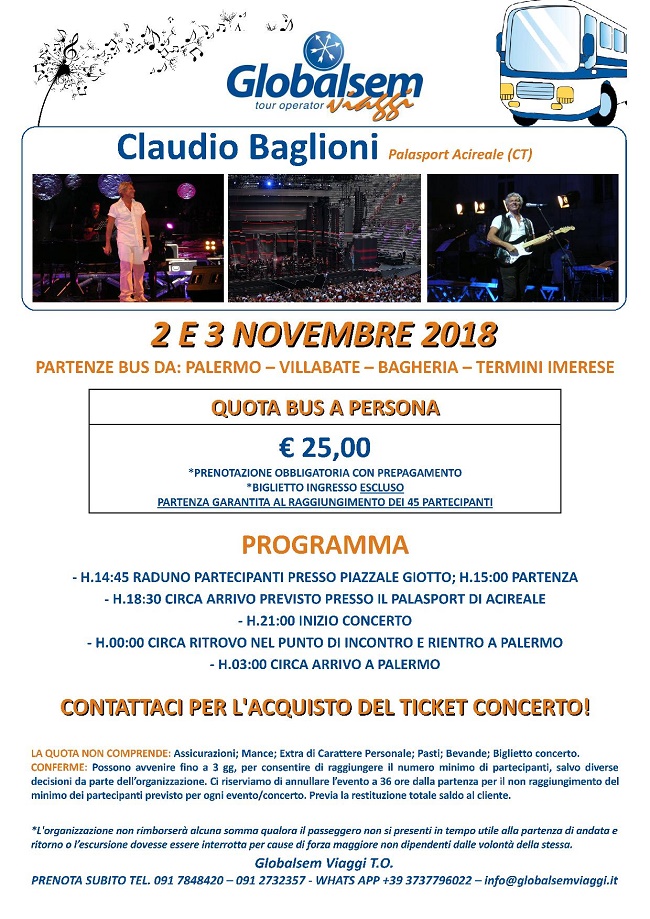concerto novembre 2018 claudio baglioni palasport acireale