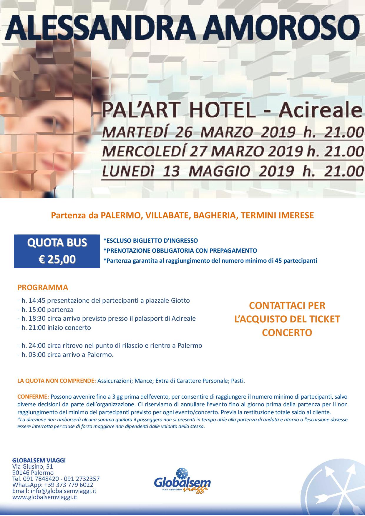 Alessandra Amoroso in concerto marzo e maggio 2019 al palasport di Acireale con Pullman da Palermo