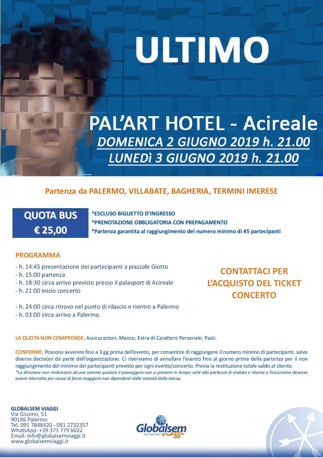 ULTIMO in CONCERTO giugno 2019 PALASPORT Acireale (CT) Pullman da Palermo