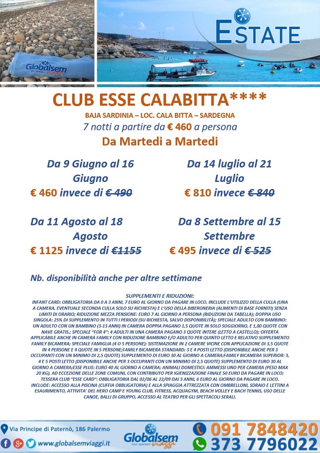 ESTATE 2020 Club Esse Cala Bitta a Baia Sardinia (Sassari-Sardegna)