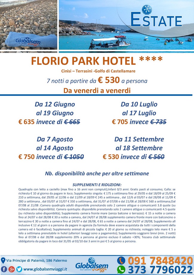 Estate 2020 Florio Park Hotel settimane SPECIALI - Terrasini (Palermo) - Sicilia