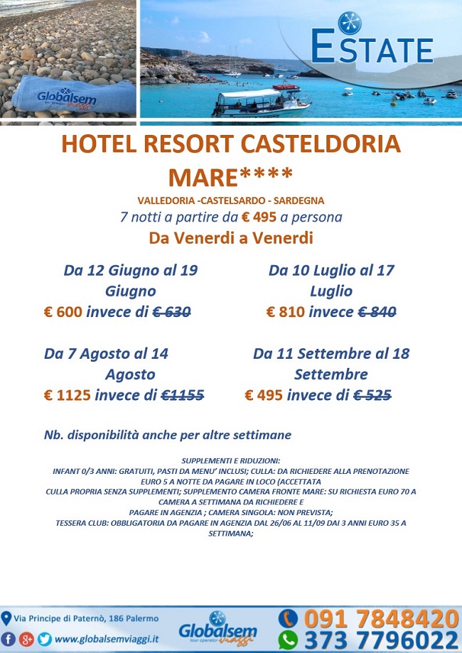 Estate 2020 Hotel Resort Casteldoria Mare a Valledoria (Sassari-Sardegna)