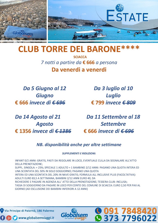 CLUB TORRE DEL BARONE Estate 2020 Sciacca (PALERMO) - Sicilia