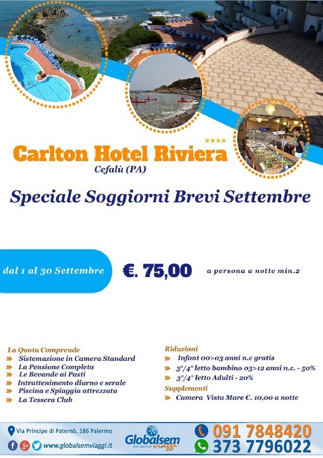 Offerta Settembre 2021 al CARLTON HOTEL RIVIERA - (CEFALÙ) - Sicilia
