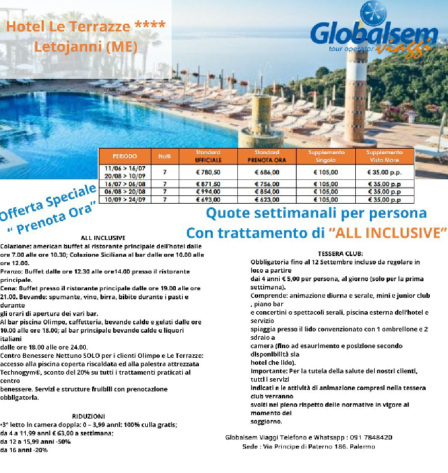 ESTATE 2022 all'Hotel Le Terrazze - Letojanni (Messina) - Sicilia