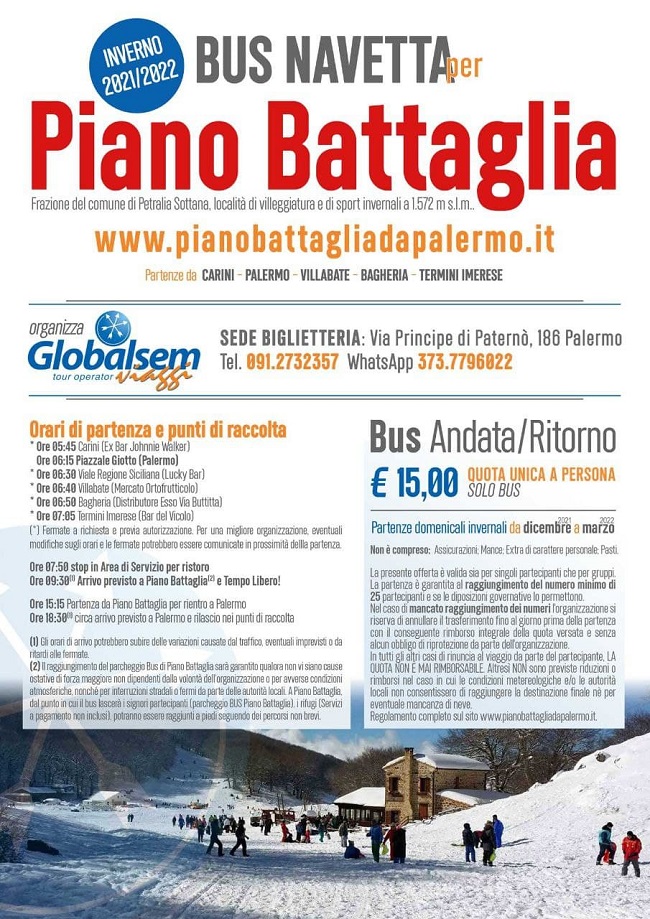 Offerta INVERNO 2021/2022 - Servizio BUS NAVETTA per PIANO BATTAGLIA da PALERMO