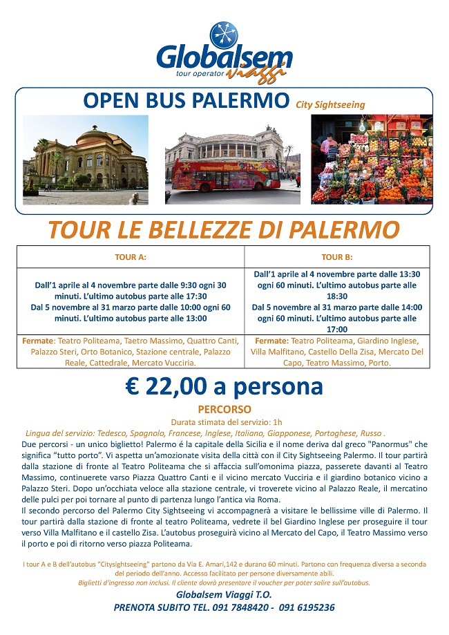 CITY SIGHTSEEING OPEN BUS TOUR di PALERMO con Globalsem Viaggi