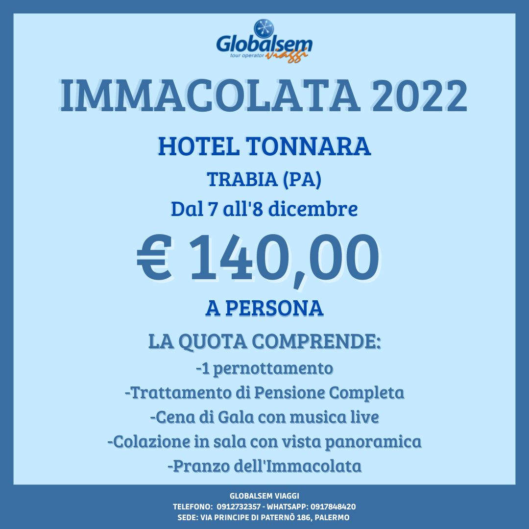 IMMACOLATA 2022 all'HOTEL TONNARA - Trabia (PA) - Sicilia