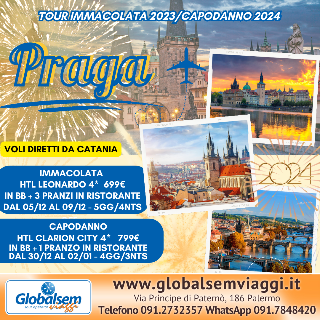 TOUR PRAGA 2023/2024-IMMACOLATA E CAPODANNO! VOLO DA CATANIA.