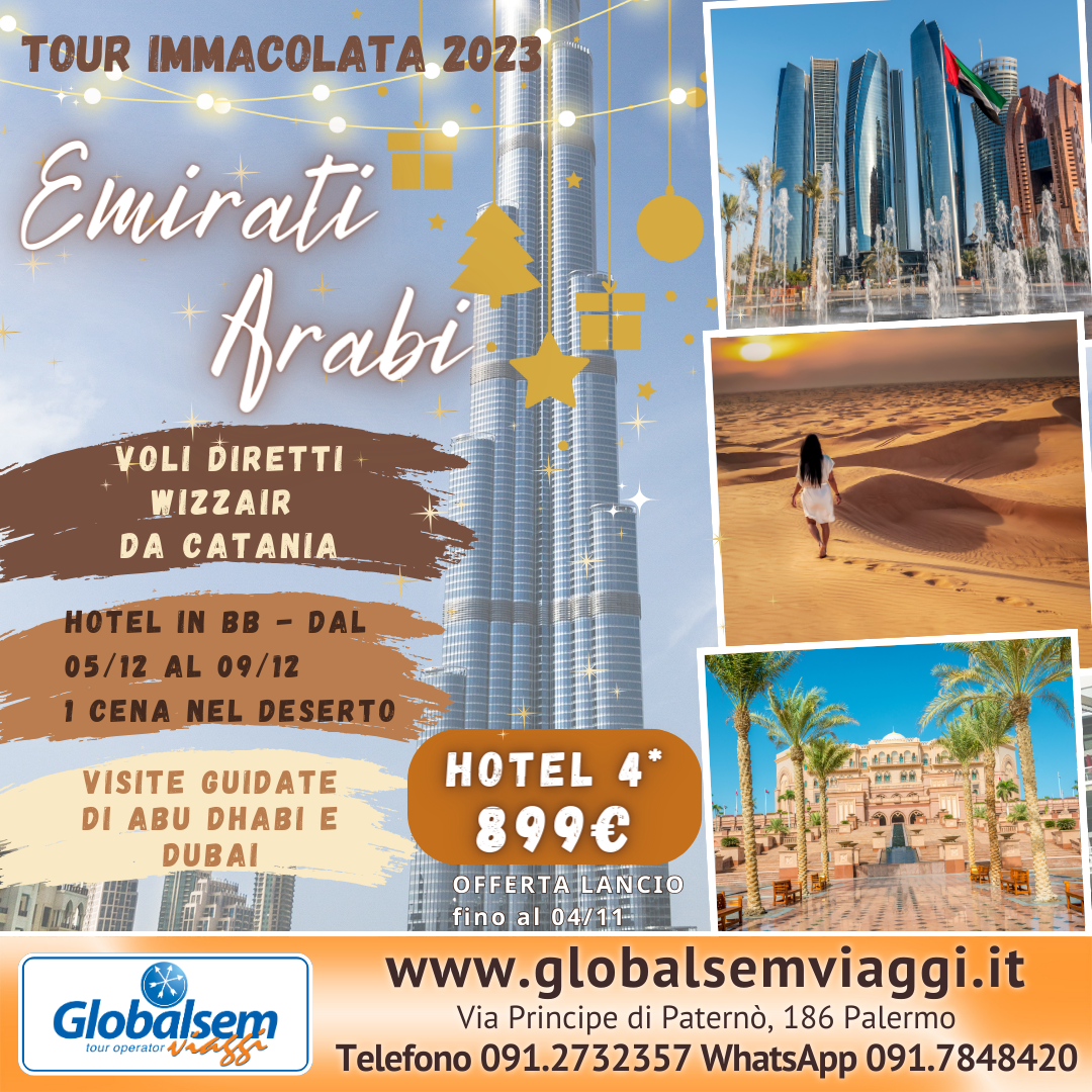TOUR EMIRATI-IMMACOLATA 2023. VOLO da CATANIA.