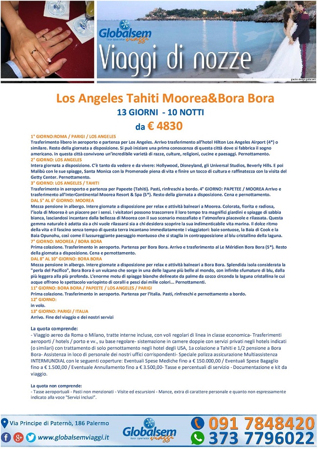 Viaggio di Nozze a Los Angeles Tahiti Moorea e Bora Bora