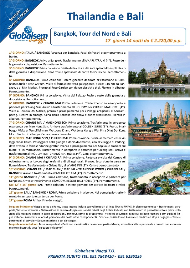 VIAGGI DI NOZZE Thailandia e Bali Bangkok, Tour del Nord e Bali