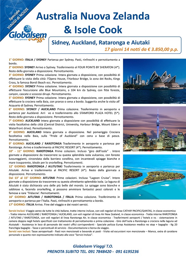 Viaggio di Nozze Australia Nuova Zelanda - Sidney, Auckland, Rataronga e Aiutaki