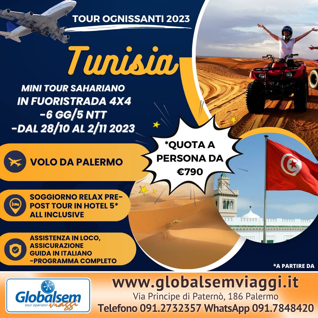 TOUR OGNISSANTI 2023-TUNISIA, 6 GG/5NTT, con volo da Palermo.