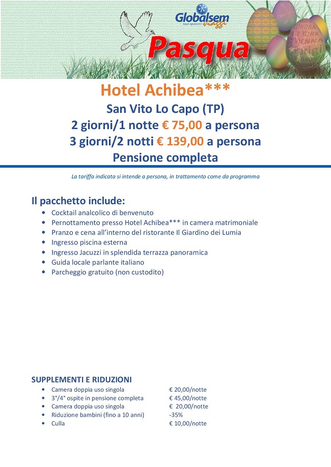 PASQUA 2020 HOTEL ACHIBEA, San Vito Lo Capo, TRAPANI, Sicilia