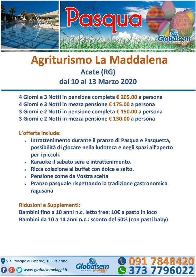 PASQUA 2020 Agriturismo la MADDALENA a Ragusa, Sicilia