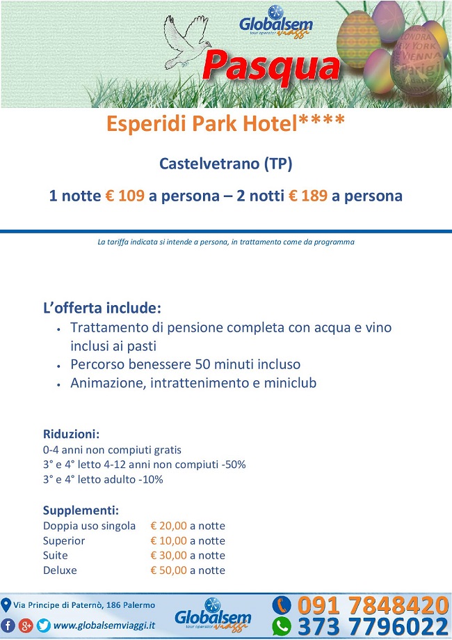 PASQUA 2020 ESPERIDI PARK HOTEL, Castelvetrano, TRAPANI, Sicilia