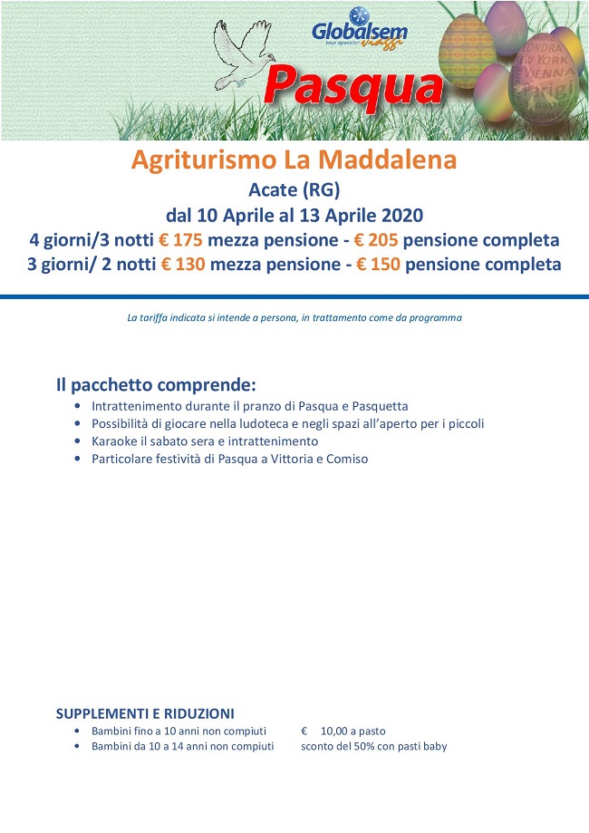 PASQUA 2020 AGRITURISMO LA MADDALENA, Acate, RAGUSA, Sicilia