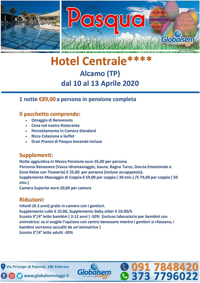 Pasqua 2020 all'Hotel Centrale****Alcamo (TRAPANI) - Sicilia