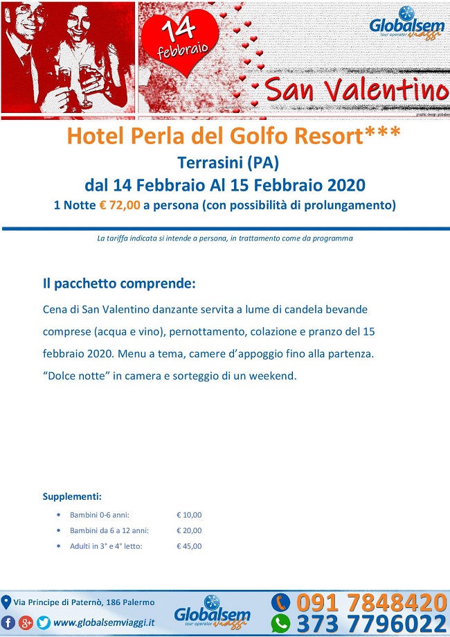 SAN VALENTINO 2020 HOTEL PERLA DEL GOLFO RESORT, Terrasini, PALERMO, Sicilia