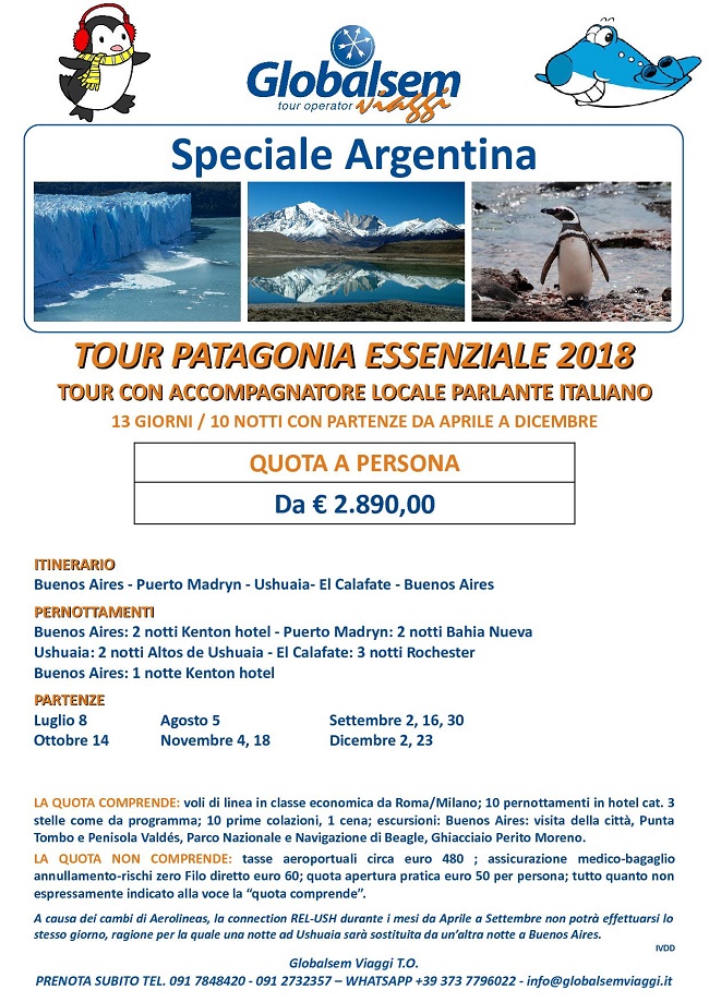 tour guidato 2018 argentina patagonia volo da roma milano