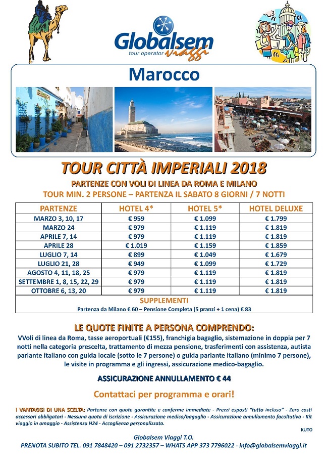 tour guidato 2018 marocco citta imperiali volo roma milano