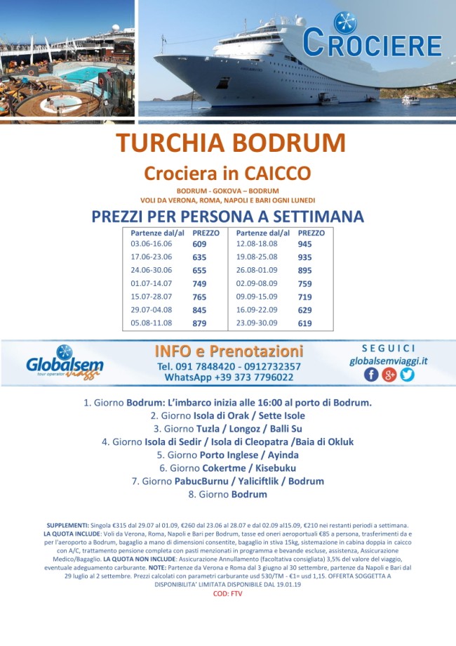 TOUR GUIDATI 2019  Turchia Bodrum  - Crociera in Caicco 