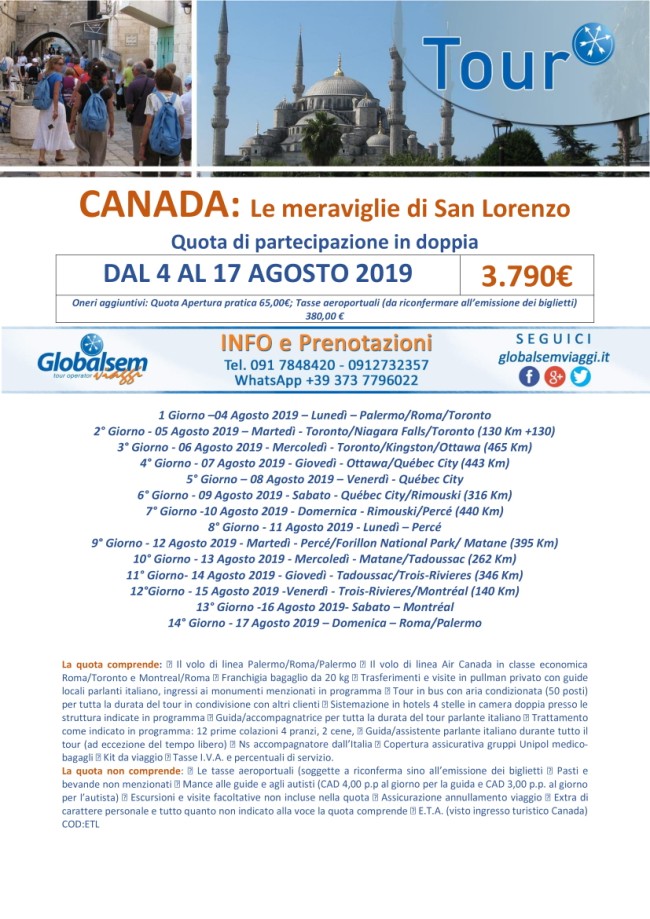 TOUR GUIDATI 2019 CANADA Le meraviglie di San Lorenzo
