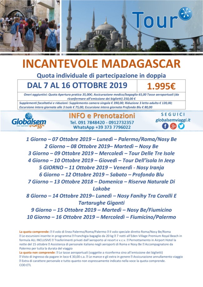 TOUR GUIDATI 2019 Incantevole MADAGASCAR  