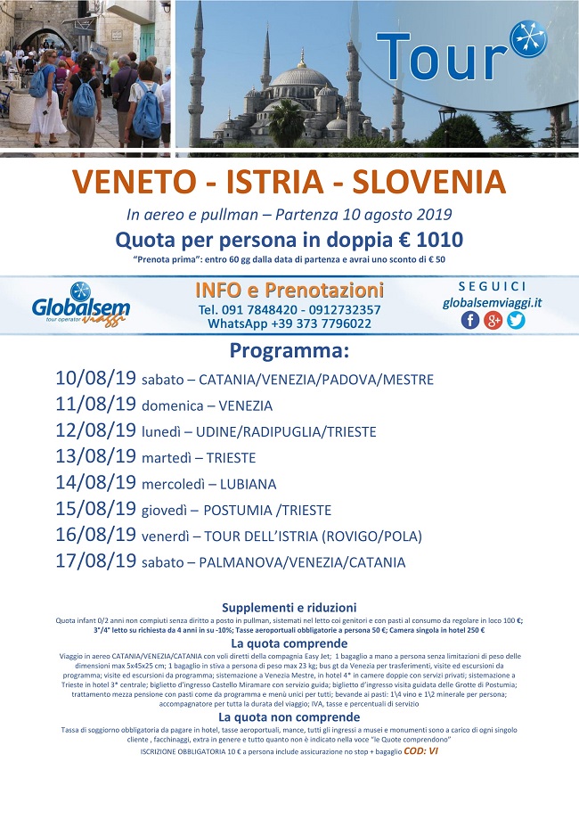 TOUR GUIDATI 2019 in VENETO Istria SLOVENIA