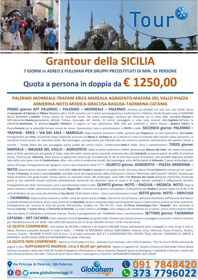 Viaggio in Sicilia - Tour di gruppo da 7 GIORNI con partenza in AEREO da MILANO