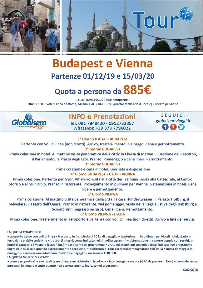 Tour 2019-2020 Budapest, VIENNA, con voli da Roma e Milano