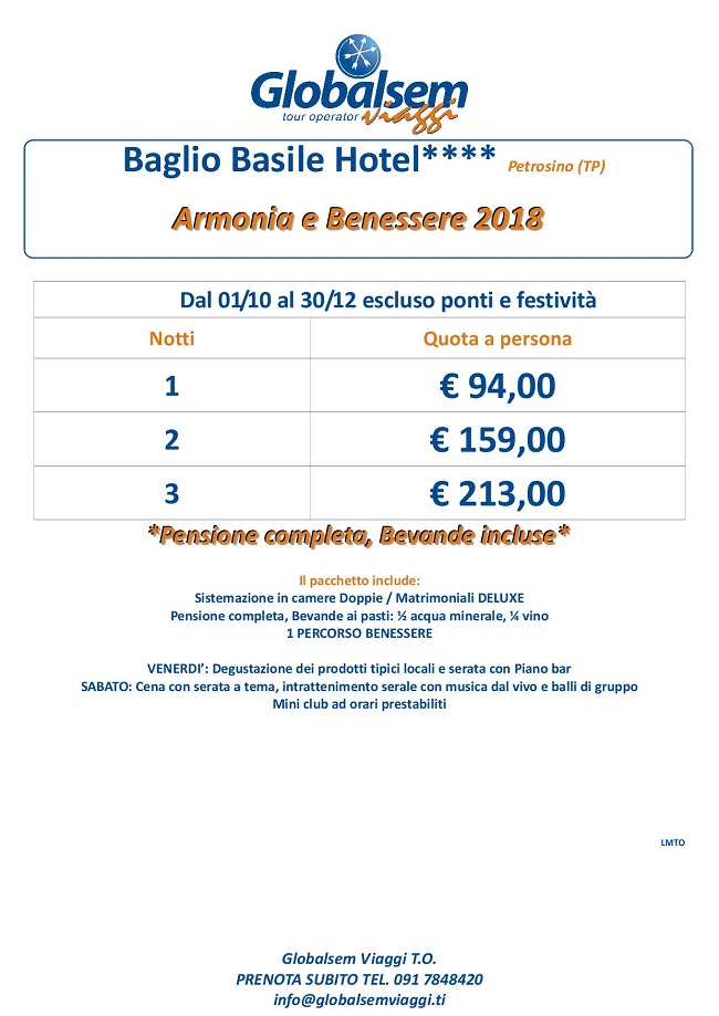 WEEKEND 2018 Armonia e Benessere Hotel Baglio Basile**** - Petrosino (TP)