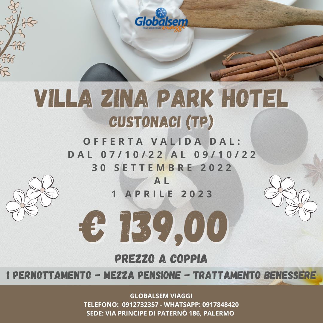 Relax e Benessere 2022/2023 a Villa Zina Park Hotel - Custonaci (TP) - Sicilia