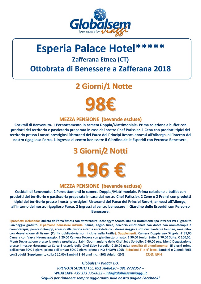OTTOBRATA DI BENESSERE all'Esperia Palace Hotel***** 2018 
