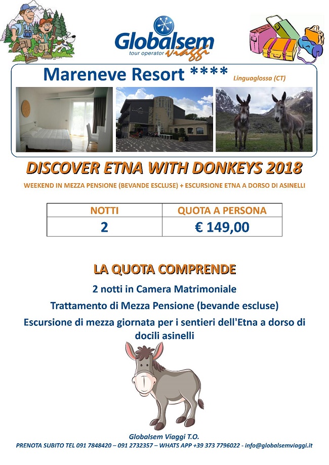weekend 2018 escursione etna asini mareneve resort linguaglossa catania